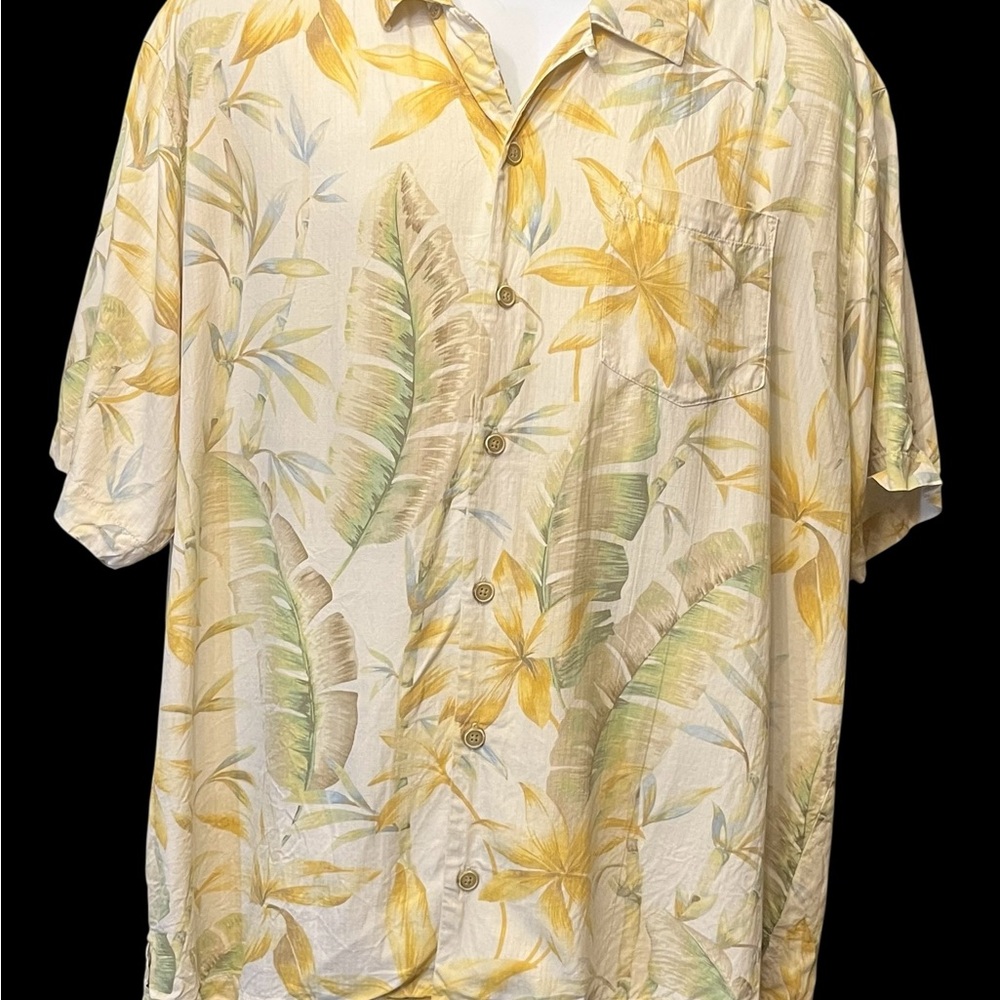 Tommy Bahama Short-Sleeve Button-Down with Yellow & Green Tropical Print XL
